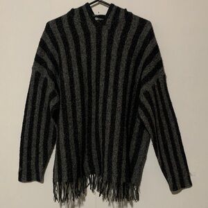Alexander Wang Black and Gray Pullover Fringed Sweater